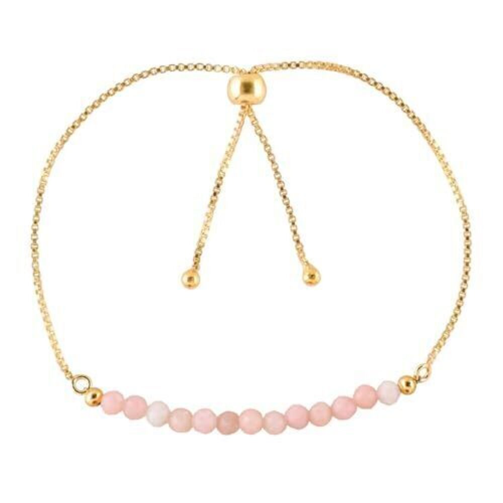 7181 Natural Pink Opal Gemstone Micro Beaded Dainty Slider Bolo Bracelet